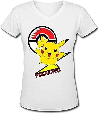 Women's V-Neck Short Sleeve Pikachu T-shirt M White