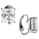 Sterling Silver Clear Cubic Zirconia Square Clip Earrings