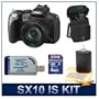 Canon PowerShot SX10 IS Digital Camera, 10.0 Megapixel, 20x Wide-angle Zoom Lens (28-560mm), 2.5 Inch Vari-Angle LCD Display, Compact Digital Camera Deluxe Carrying Case, 3pc. Lens Cleaning Kit, 4 GB Memory Card, Hi-Speed USB 2.0 Card Reader