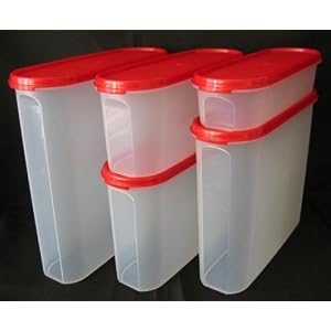 Tupperware Modular Mates 5 Pc Super Oval Pantry Set Passion Red Seal by