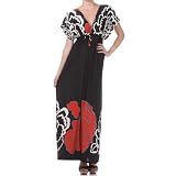 Big Flower on Solid Black Graphic Print V-Neck Cap Sleeve Empire Waist Long / Maxi Dress ( 2 Colors )