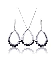 Nickel Free Sterling Silver Pendant & Earring Sets Open Teardrop Black CZ Set