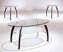 Modern Style 3 PIECE GLASS TOP COFFEE TABLE SET Wood and Chrome - Coffee Table & 2 End Tables