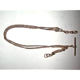 #717 Antique Gold Filled Pocket Watch Double Slide Chain w T-Bar Fob Drop Fancy Ends by Unknown