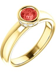 18K Yellow Gold 5.00mm Round Cut Chatham Created Padparadscha Sapphire and Diamond Ring -- LIFETIME WARRANTY