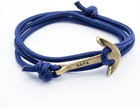 Unisex Adjsuatble Size Hope Anchor Bracelets on Colorful Ropes (Navy Rope With Bronze Anchor)