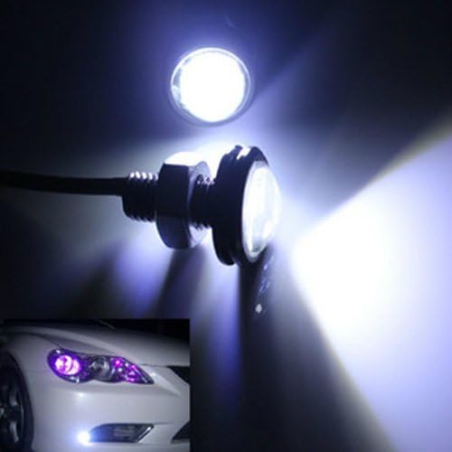 Xfy 3W Screw LED Ultra-Thin Larger Lens Daytime Dayline Eagle Eye Reverse Light Water Resistant Super Bright Xenon Back Up Reverse Parking Lamps White Lighting (Pack of 2)