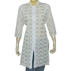 White Summer Dresses for Women Tops Cotton Hand Embroidery Size S