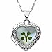 Four leaf clover Mother of Pearl Heart Shaped Locket with Silver Chain Necklace