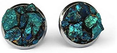Raw Mineral Peacock Ore Stud Earrings - Natural Gemstone Jewelry - Chalcopyrite Earrings - Stainless Steel Hypoallergenic Earrings