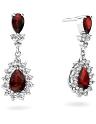 Genuine Garnet 14kt White Gold Dangle Drop Earrings