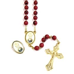 Confirmation Rosary with 7mm Red Crystal Beads, 21" Gold Chain, and Matching Lapel Pin - Gift Box Included, IMPORTED FROM ITALY