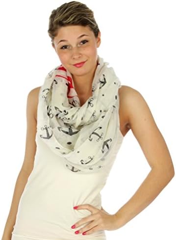 Ocean Side Nautical Anchor Print Fashion Infinity Scarf (White)