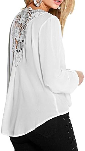 Women Carved Crochet Hollow out Long Sleeve Chiffon Wrap Front T-shirt Blouse (XXL, White)