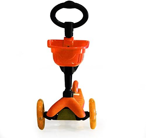 AOSILEY® 3 in 1 Deluxe 3 Wheel Kids Kick Scooter with T-bar & Oval-bar Handle & Adjustable-height Seat, Lovely Basket Chrismas Gift (Orange)