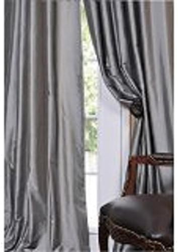 Sillyitems 1 Pc 120" Long Grey Grommet Faux Silk Panels Window Curtain