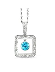 Square Diamond Pendant With A Round Cut Center Stone In 18K White Gold With A 0.60 ct. Genuine Blue Topaz Center Stone.