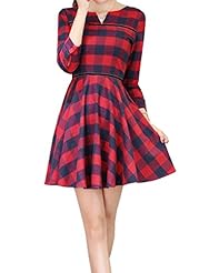 Long Sleeves Plaid Print Vintage Short  Dress
