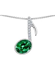Original Star K (tm) Musical Note Pendant With Simulated Emerald Oval 11x9 in .925 Sterling Silver