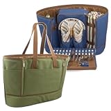 Picnic Basket Tote & Blanket Montecito Set For 4 in Pine Green by Picnic Time