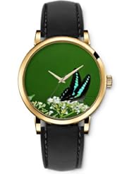 SPRAWL Aanalog Fashion Series Gold Ladies Watches of Genuine Black Leather Strap,Unique Wrist Watch for Women Girls Designed with Butterfly Flower