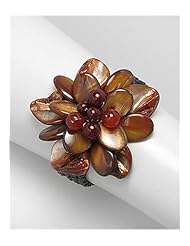Flower Leather Dyed Mother of Pearl Bracelet In White Base
