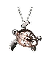 Sterling Silver Hawaiian Rose Two-Toned Hibiscus Turtle Pendant (21mm)
