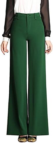 Women's High Waist Flat Front Trousers Wide Leg Pants 27" to 33" 7 Colors (W27/L31", Green)