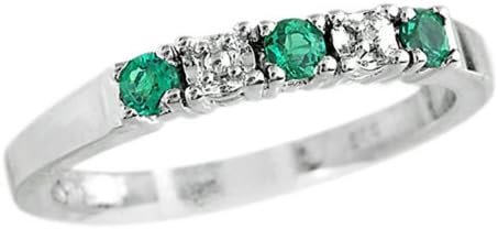 2.5mm Created Emerald Band Ring in Sterling Silver Size 6