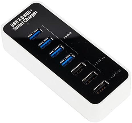Ukonnect 4-port USB 3.0 Hub SuperSpeed With 3 Smart Charging Ports (Total Output is 5A Max.) for Smartphones - Iphone, Samsung, Htc, Etc.,) and Tablets - Ipad, Ipad Mini, Etc.): All-in-one! Smart and Speed Charging. Power Adapter Included.