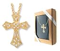Gold BYZANTINE CRYSTAL CROSS Pendant - Gift Boxed