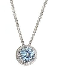 1 Carat Genuine Aquamarine Diamond Pendant .925 Sterling Silver Rhodium Finish