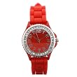 Red and Silver Silicone Gel Ceramic Style Band Crystal Bezel Watch