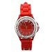 Red and Silver Silicone Gel Ceramic Style Band Crystal Bezel Watch