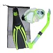 Oceanic Coral Mask, Snorkel & Caribe X Snorkeling Fins with Mesh Bag