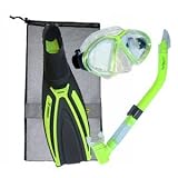 Oceanic Coral Mask, Snorkel & Caribe X Snorkeling Fins with Mesh Bag
