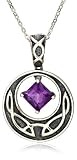 Sterling Silver Round Celtic Amethyst Pendant, 18.5"