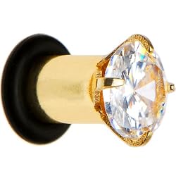 4 Gauge Cz Gold Electro Titanium Tunnel Plug