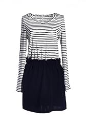 Striped Print Long Sleeves Pleated Stretchy Cotton/Wool  Dress