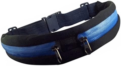 Runner Waist Pack for Men or Women, with Two Expandable Pockets, Protects Smartphone From Other Valuables; Adjustable From 28 to 49 Inches; Blue Zippers.
