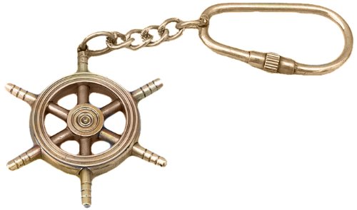 Hampton Nautical  Solid Brass/Copper Ship Wheel Key Chain, 5