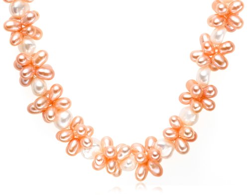 Flower Cluster Necklace w/ 5-9mm Pink & White Freshwater Cultured Pearls, 18