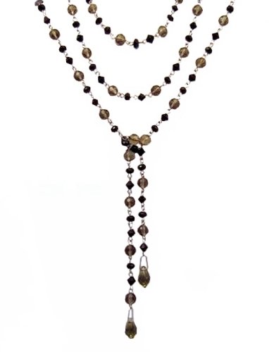 Necklace - N313 - Lariat Style - Glass Beads ~ Jet & Blk Diamond (Black) - 60