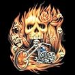Biker with Skull in Flames Motorcycle T-shirt