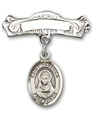 Sterling Silver Baby Badge with St. Rebecca Charm and Arched Polished Badge Pin