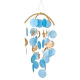 Buy Asli Arts Collection C206 Dark Blue Capiz Chime with Moon and Star by Woodstock Chimes