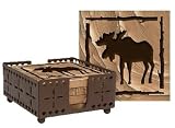Set of Four Etched Moose Coasters with holder - Style WIMPE0002