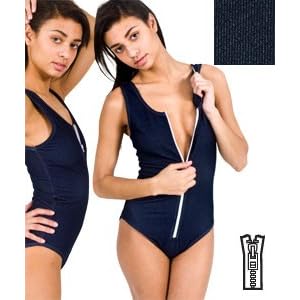 Buy American Apparel Faux Denim Zipper-Front Bodysuit by American Apparel
