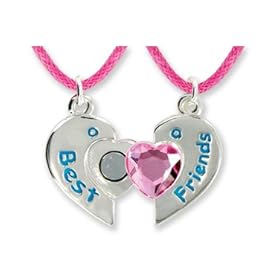 Best Friends Forever Twin Pendants in Keepsake Boxes Pink Heart Girls Necklace