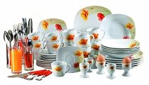 Domestic 921388 Kombiservice 72-teilig Papavero 30-teilig, dazu je 6 Eierbecher, Kaffeebecher, Longdrinkgläser und 24 Besteckteile